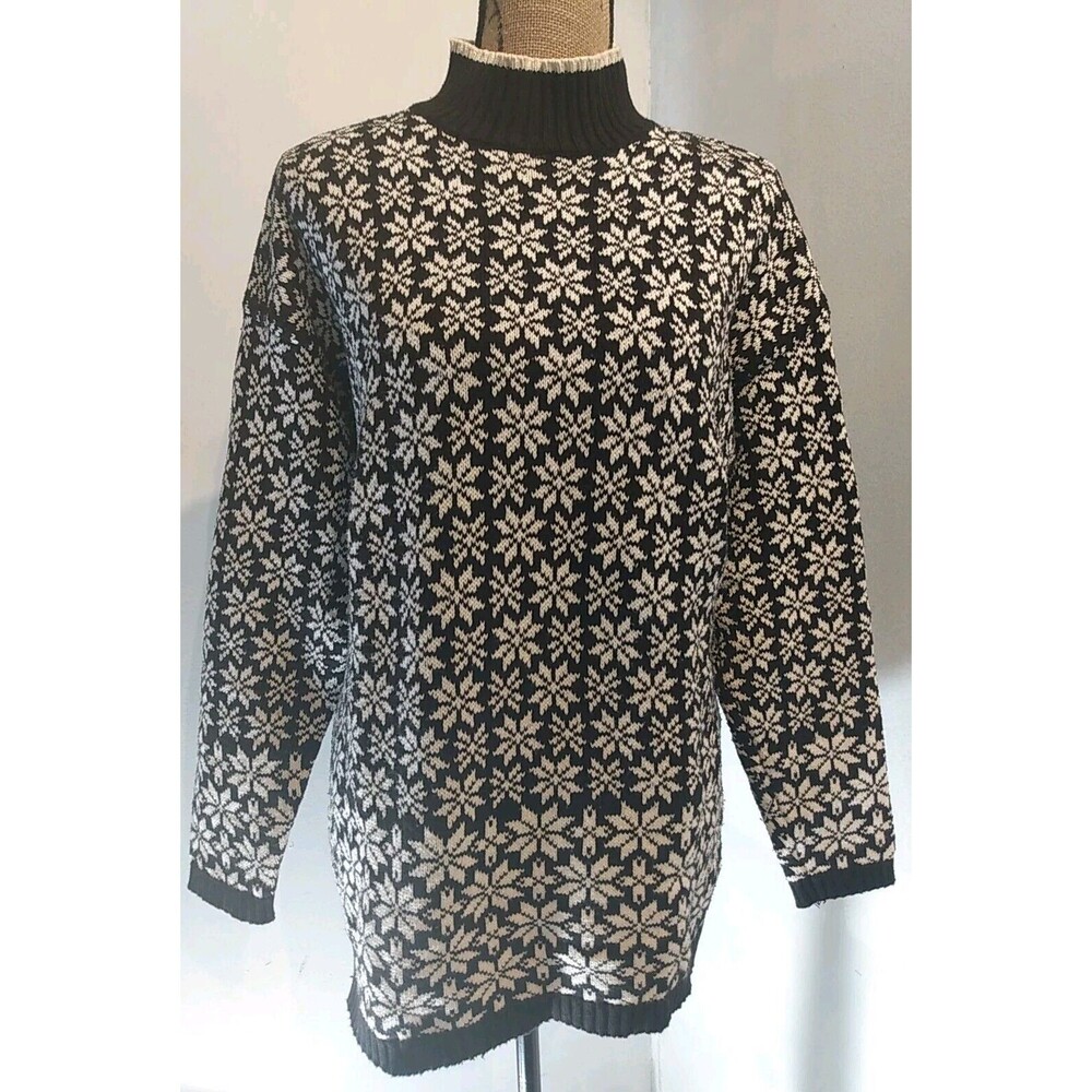 Vintage Gap Women White/Black Knit Mock Pullover Long sleeve Sweater Size M